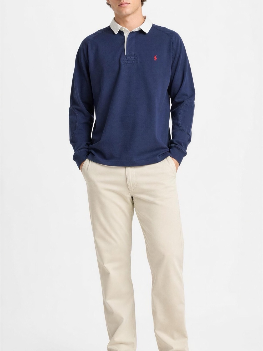Ralph Lauren Rugby Navy Long-Sleeve Polo with White Collar
